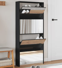 Schuhschrank mit Spiegel 4 Fächer Schwarz 63x17x134 cm