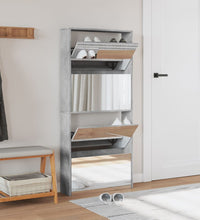 Schuhschrank mit Spiegel 4 Fächer Betongrau 63x17x134 cm