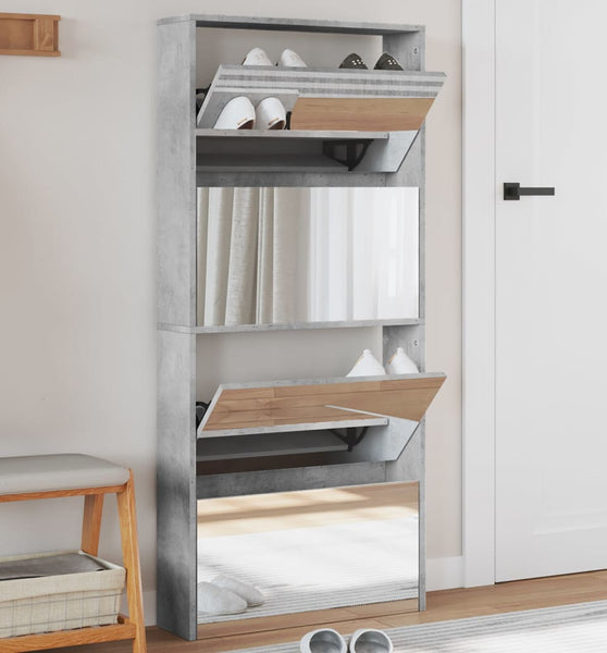 Schuhschrank mit Spiegel 4 Fächer Betongrau 63x17x134 cm