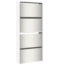 Schuhschrank mit Spiegel 4 Fächer Hochglanz-Weiß 63x17x134 cm
