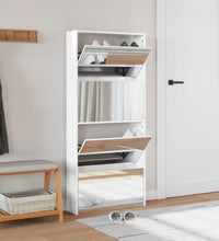 Schuhschrank mit Spiegel 4 Fächer Hochglanz-Weiß 63x17x134 cm