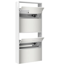 Schuhschrank mit Spiegel 4 Fächer Hochglanz-Weiß 63x17x134 cm