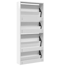 Schuhschrank mit Spiegel 4 Fächer Hochglanz-Weiß 63x17x134 cm