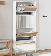 Schuhschrank mit Spiegel 4 Fächer Hochglanz-Weiß 63x17x134 cm