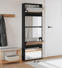 Schuhschrank mit Spiegel 5 Fächer Schwarz 63x17x169,5 cm