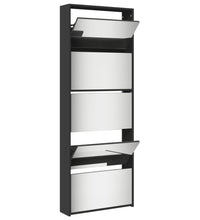 Schuhschrank mit Spiegel 5 Fächer Schwarz 63x17x169,5 cm