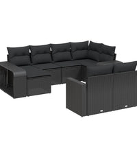 10-tlg. Garten-Sofagarnitur mit Kissen Schwarz Poly Rattan