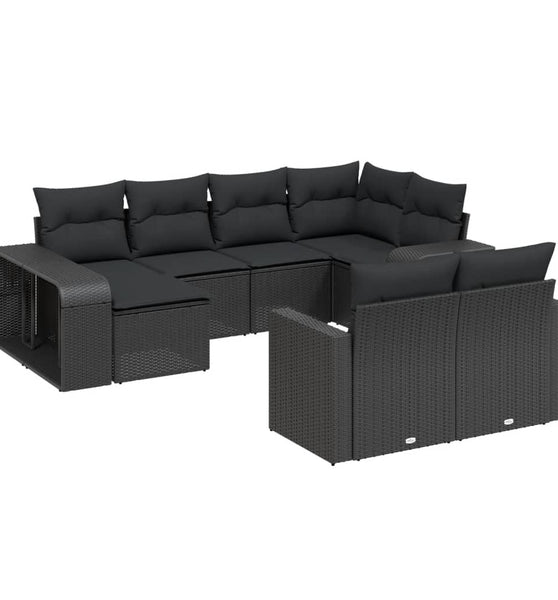 10-tlg. Garten-Sofagarnitur mit Kissen Schwarz Poly Rattan