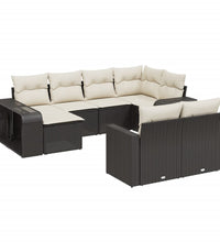10-tlg. Garten-Sofagarnitur mit Kissen Schwarz Poly Rattan