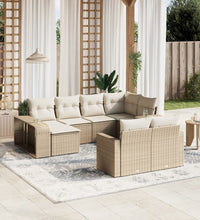 10-tlg. Garten-Sofagarnitur mit Kissen Beige Poly Rattan