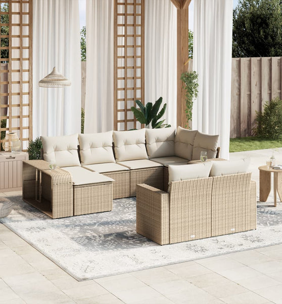 10-tlg. Garten-Sofagarnitur mit Kissen Beige Poly Rattan