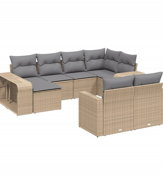 10-tlg. Garten-Sofagarnitur mit Kissen Beige Poly Rattan