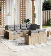 10-tlg. Garten-Sofagarnitur mit Kissen Beige Poly Rattan