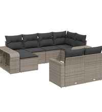 10-tlg. Garten-Sofagarnitur mit Kissen Grau Poly Rattan