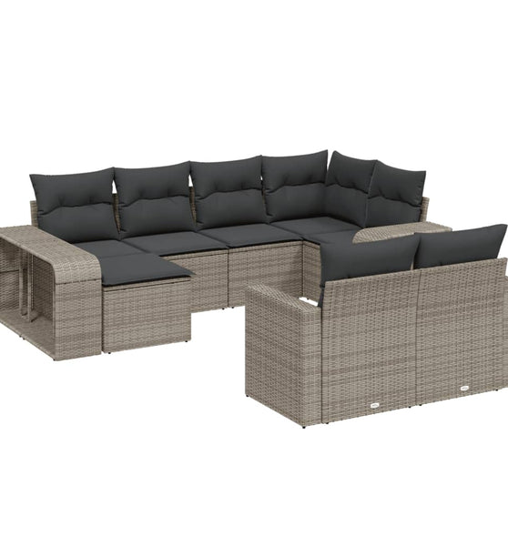 10-tlg. Garten-Sofagarnitur mit Kissen Grau Poly Rattan
