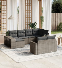10-tlg. Garten-Sofagarnitur mit Kissen Grau Poly Rattan