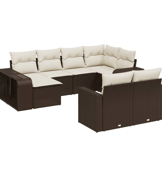 10-tlg. Garten-Sofagarnitur mit Kissen Braun Poly Rattan