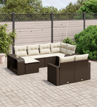 10-tlg. Garten-Sofagarnitur mit Kissen Braun Poly Rattan