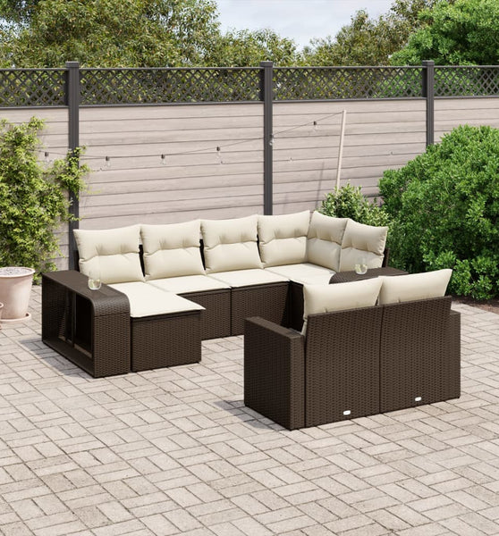 10-tlg. Garten-Sofagarnitur mit Kissen Braun Poly Rattan