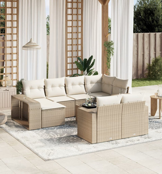 11-tlg. Garten-Sofagarnitur mit Kissen Beige Poly Rattan