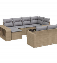 11-tlg. Garten-Sofagarnitur mit Kissen Beige Poly Rattan