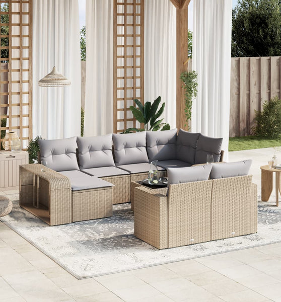 11-tlg. Garten-Sofagarnitur mit Kissen Beige Poly Rattan