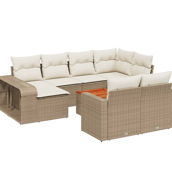 11-tlg. Garten-Sofagarnitur mit Kissen Beige Poly Rattan