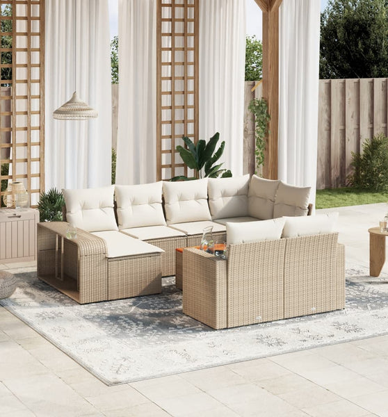 11-tlg. Garten-Sofagarnitur mit Kissen Beige Poly Rattan