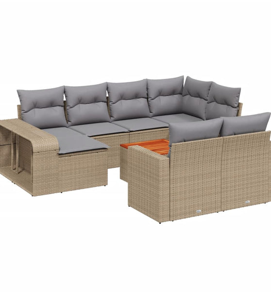 11-tlg. Garten-Sofagarnitur mit Kissen Beige Poly Rattan