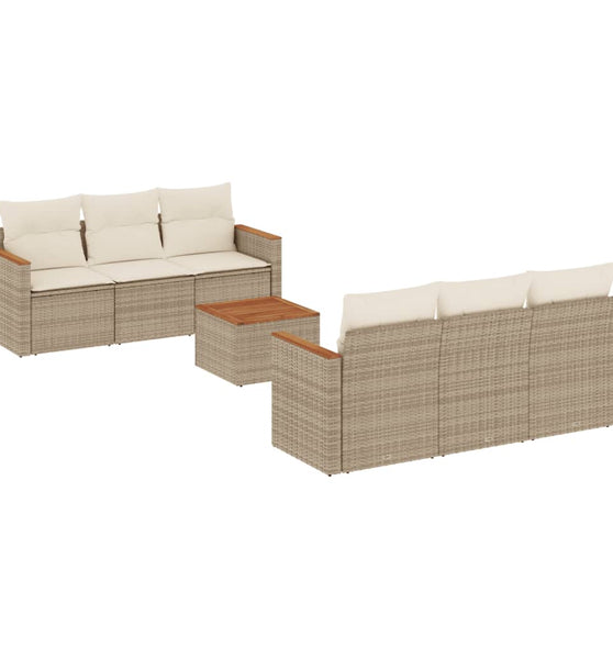 7-tlg. Garten-Sofagarnitur mit Kissen Beige Poly Rattan