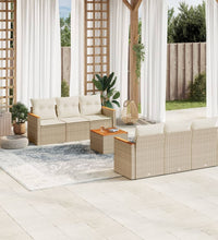 7-tlg. Garten-Sofagarnitur mit Kissen Beige Poly Rattan