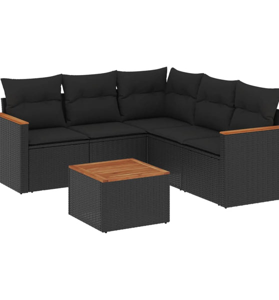6-tlg. Garten-Sofagarnitur mit Kissen Schwarz Poly Rattan