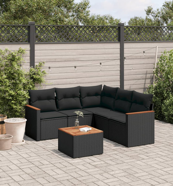 6-tlg. Garten-Sofagarnitur mit Kissen Schwarz Poly Rattan