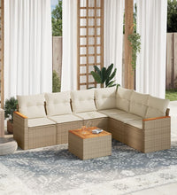 7-tlg. Garten-Sofagarnitur mit Kissen Beige Poly Rattan