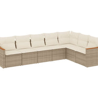 7-tlg. Garten-Sofagarnitur mit Kissen Beige Poly Rattan