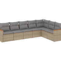 7-tlg. Garten-Sofagarnitur mit Kissen Beige Poly Rattan
