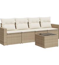 5-tlg. Garten-Sofagarnitur mit Kissen Beige Poly Rattan