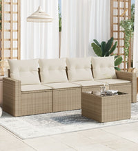 5-tlg. Garten-Sofagarnitur mit Kissen Beige Poly Rattan