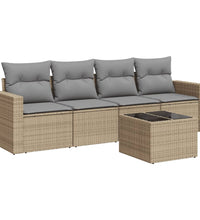 5-tlg. Garten-Sofagarnitur mit Kissen Beige Poly Rattan