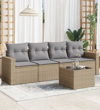 5-tlg. Garten-Sofagarnitur mit Kissen Beige Poly Rattan