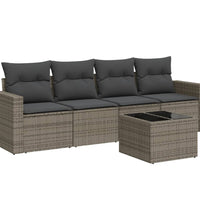 5-tlg. Garten-Sofagarnitur mit Kissen Grau Poly Rattan