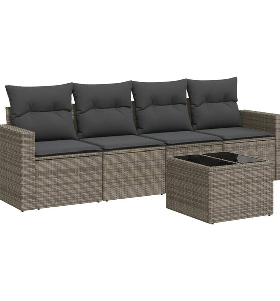 5-tlg. Garten-Sofagarnitur mit Kissen Grau Poly Rattan
