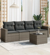 5-tlg. Garten-Sofagarnitur mit Kissen Grau Poly Rattan