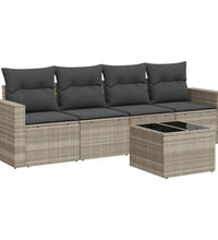 5-tlg. Garten-Sofagarnitur mit Kissen Hellgrau Poly Rattan