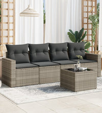 5-tlg. Garten-Sofagarnitur mit Kissen Hellgrau Poly Rattan