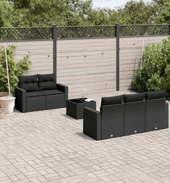 6-tlg. Garten-Sofagarnitur mit Kissen Schwarz Poly Rattan