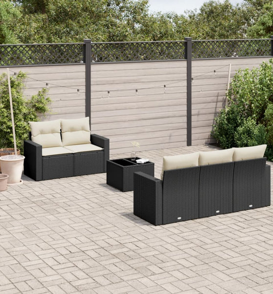 6-tlg. Garten-Sofagarnitur mit Kissen Schwarz Poly Rattan