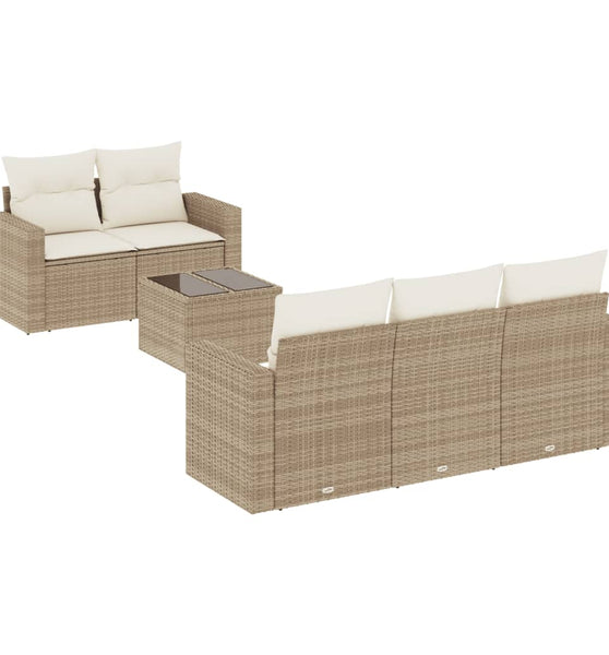 6-tlg. Garten-Sofagarnitur mit Kissen Beige Poly Rattan