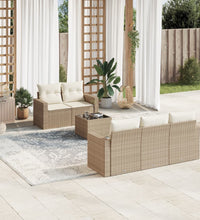 6-tlg. Garten-Sofagarnitur mit Kissen Beige Poly Rattan