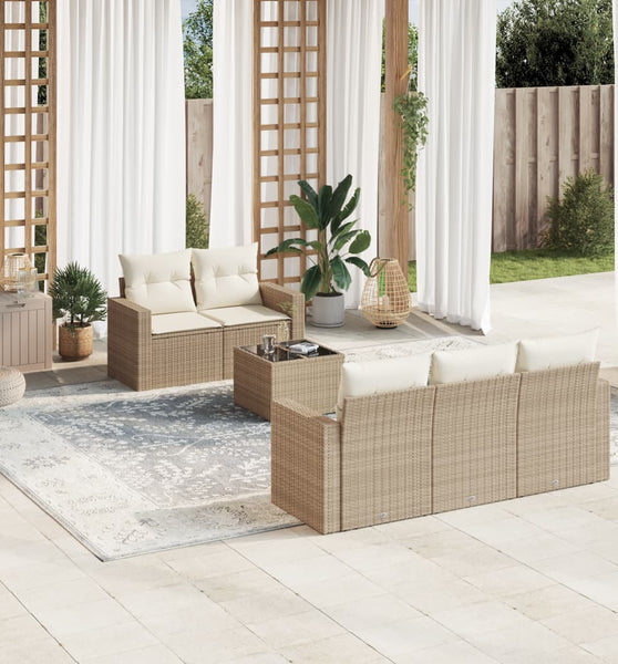 6-tlg. Garten-Sofagarnitur mit Kissen Beige Poly Rattan